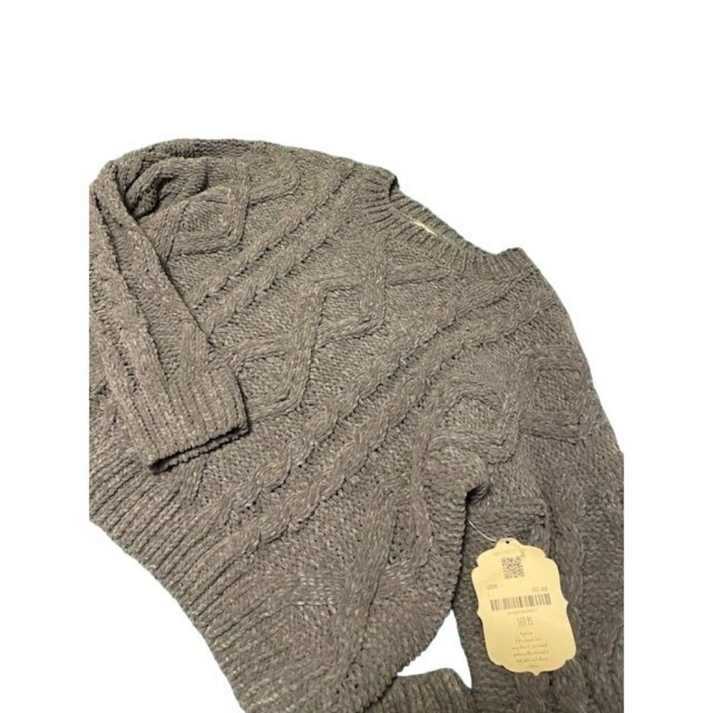 Altar'd State NWT Women's Cable Knit Cropped Sweater L Steel Blue 100% Polyeste